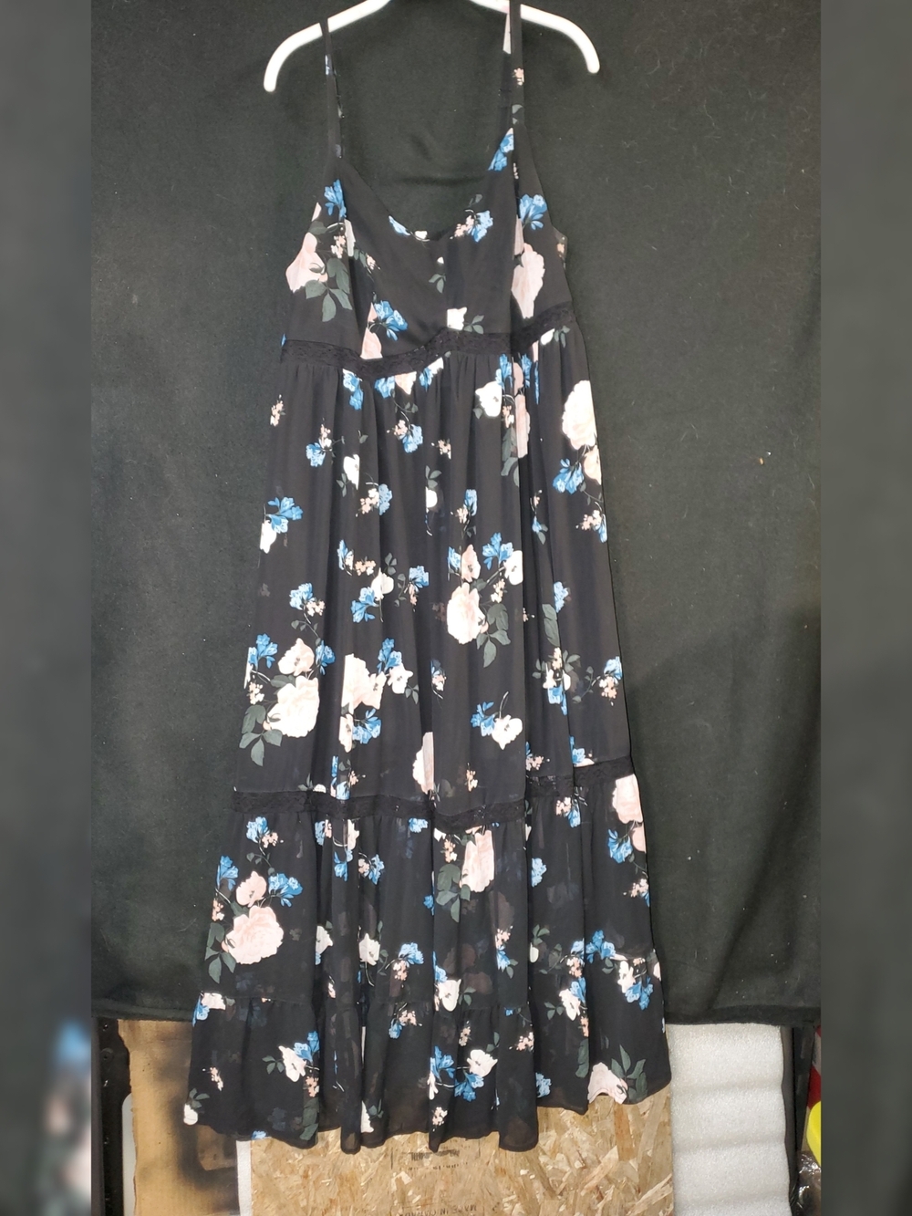torrid Black Maxi Dress with Blue and Cream Floral Print